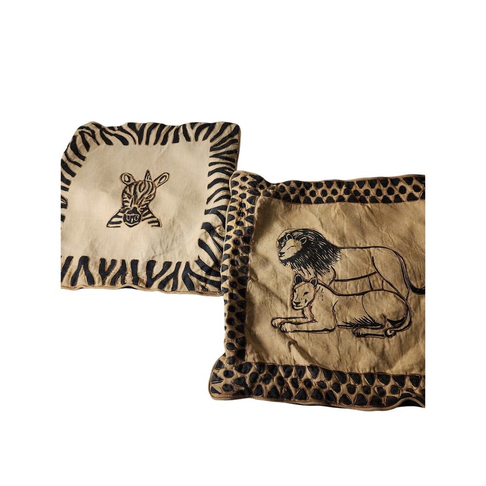 MARVELOUS Tan Brown Zebra Lions Soft EURO Square 15x15 Pillow Shams - set of 2